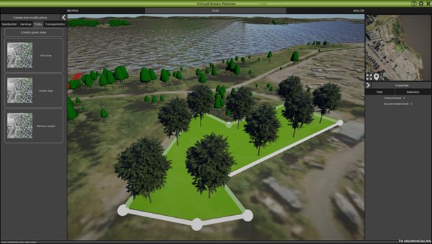 Figure 2: GreenTwins trees in a green area plan created with Virtual Green Planner